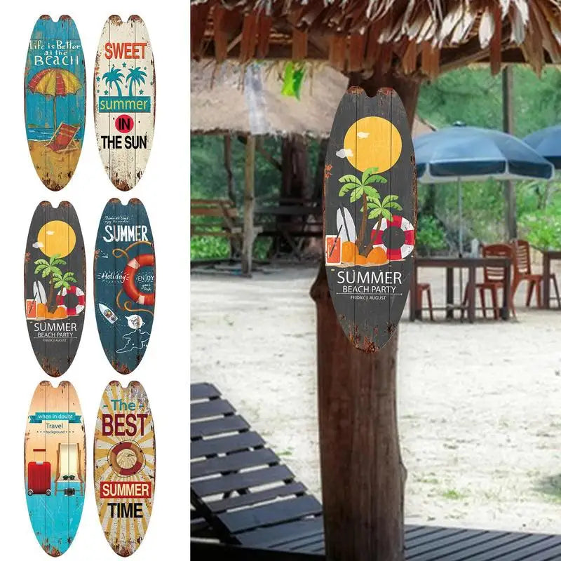 Wooden Surfboard Sign Surfer Room Decor Hawaiian Style Retro Beach Surfing Board Decor With Hook Beach Party Decoration