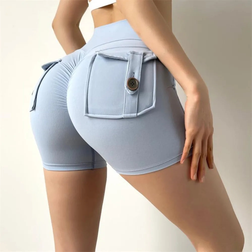 High Waist Yoga Shorts Fashion Scrunched Butt with Pocket Gym Leggings Quick Drying Sports Shorts Women