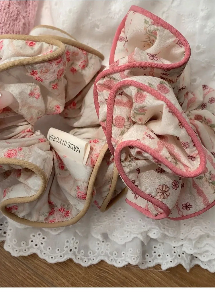 Sweet Print Floral Big Scrunchies Hair Ties Women Girls Vintage Ponytail Holder Elastic Hair Bands Rope Hair Accessories Fashion