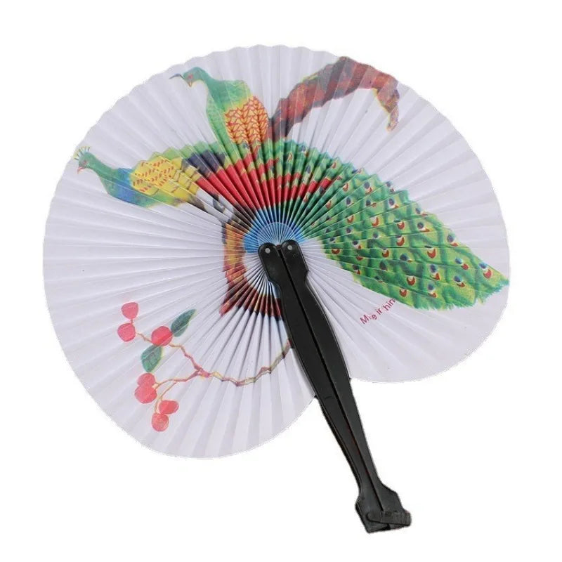 Foldable Paper Fan Retro Windmill Small Round Paper Color Decor Paper Fan Style Party Hand Gift 1pc Random Fan Printed