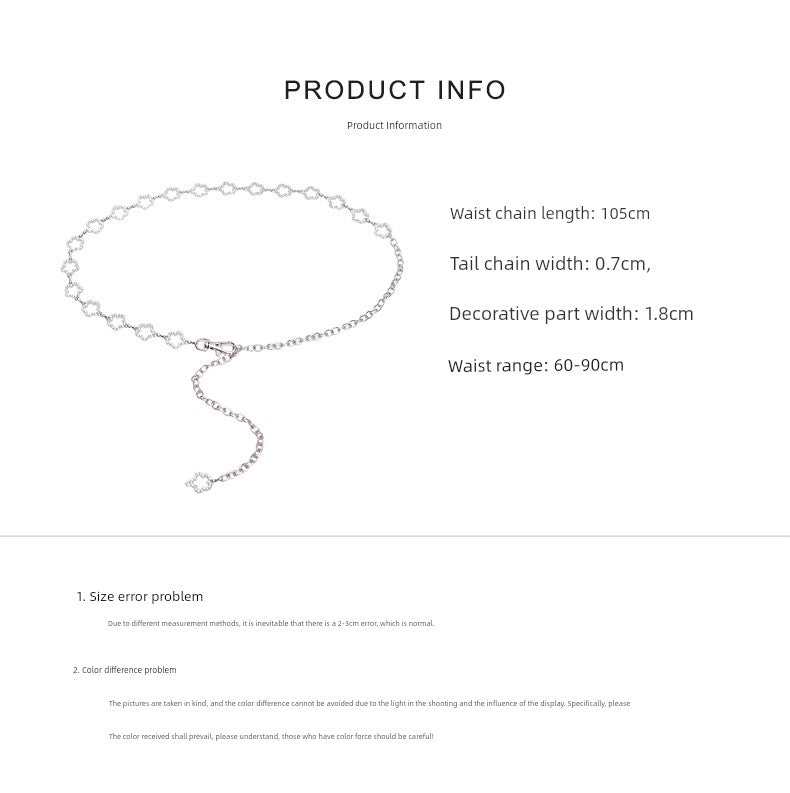 Belt Women's Rhinestone Ornament Chain Waist Chain Accessories with Skirt Dress Waist-Tight Summer Thin and Simple Silver Fancy