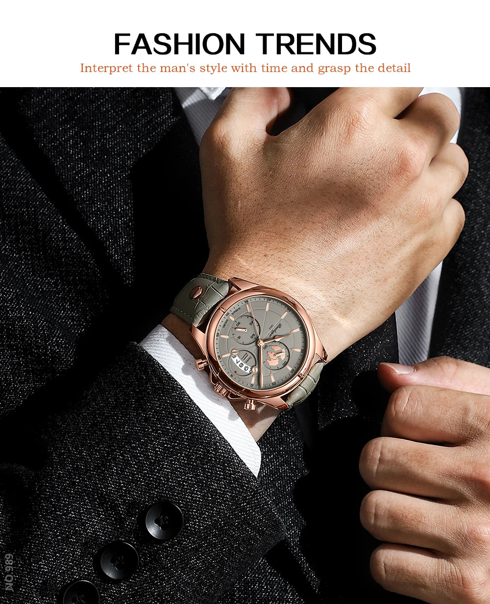 POEDAGAR Luxury Brand Man Watch Chronograph Date Waterproof Leather Watches For Men Casual Male Clock Sports Quartz Men's Watch