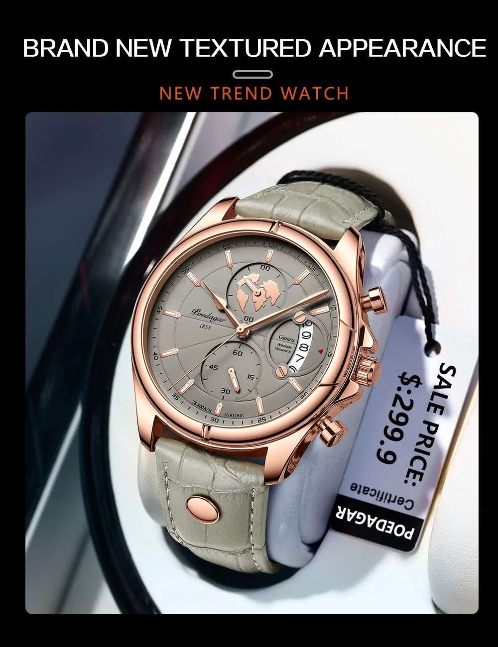 POEDAGAR Luxury Brand Man Watch Chronograph Date Waterproof Leather Watches For Men Casual Male Clock Sports Quartz Men's Watch