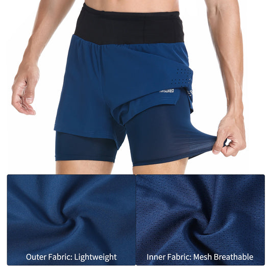 ARSUXEO Men's Trail Running Shorts Sportswear 2 in 1 Wrap-Around Pockets Gym Training Exercise Joging Athletic Shorts B233