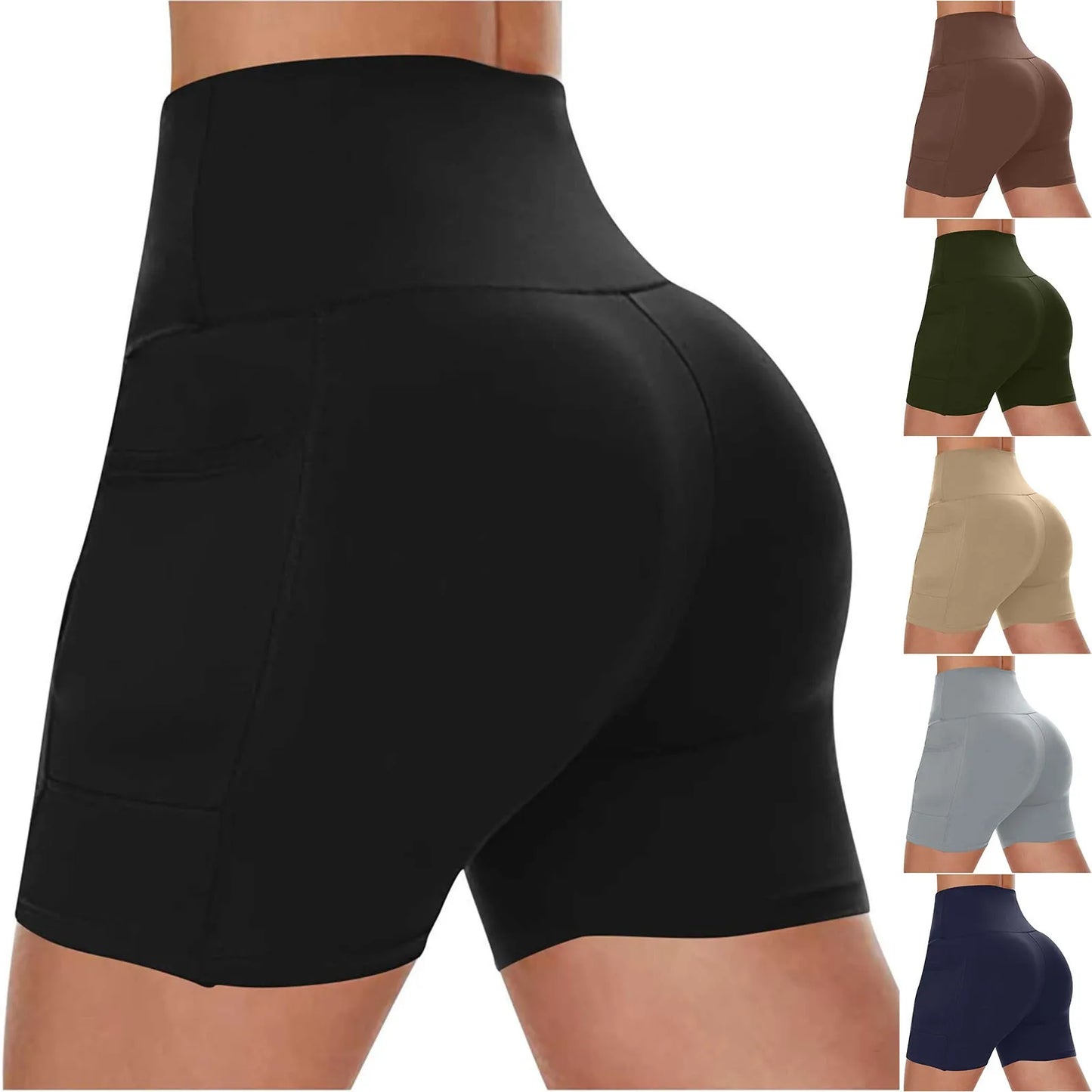 Women‘s Gym Jogging Running Shorts Yoga Shorts Women High Waist Lifting Push Up Tight Sports Pocket Fitness Yoga Short Pants