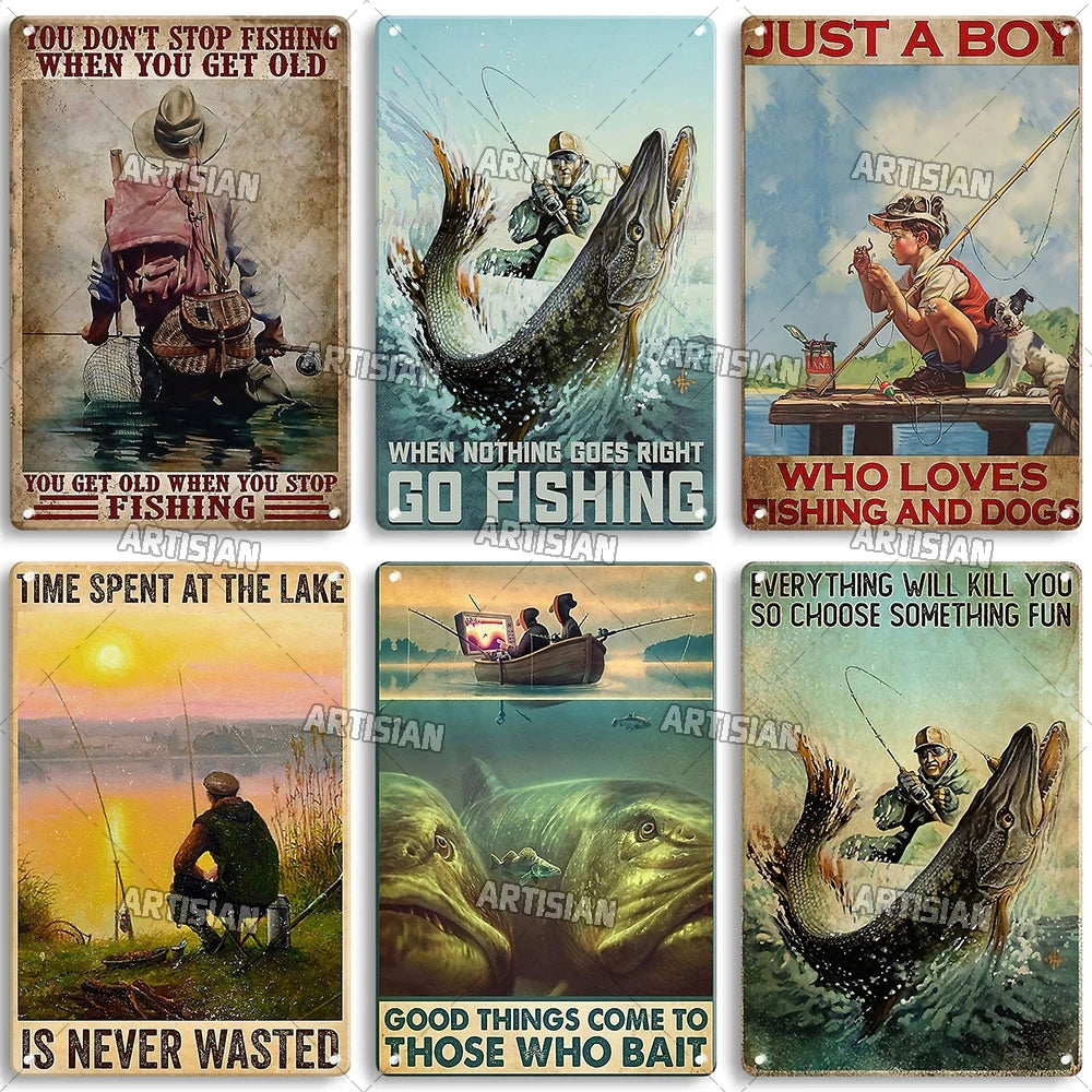 Artisian Fishing Metal Sign Sport Tin Poster Lure Decorative Plate Wall Decor Garage Bar Pub Club Hotel Cafe Kitchen Home