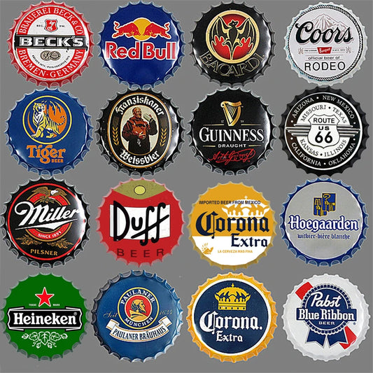 Classic Famous Brand Beer Bottle Cap Sign Retro Metal Plaques Pub Bar Wall Decorative Painting Art Hanging Crafts Decor Tin Sign