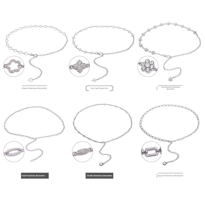 Belt Women's Rhinestone Ornament Chain Waist Chain Accessories with Skirt Dress Waist-Tight Summer Thin and Simple Silver Fancy