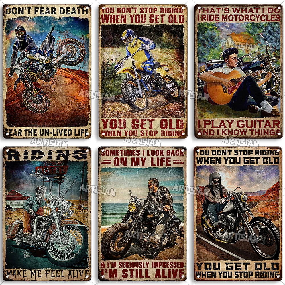 Artisian Motorcycle Metal Poster Motorbike Tin Plaque Racing Riding Decorative Plate Wall Decor Garage Bar Pub Club Hotel Cafe