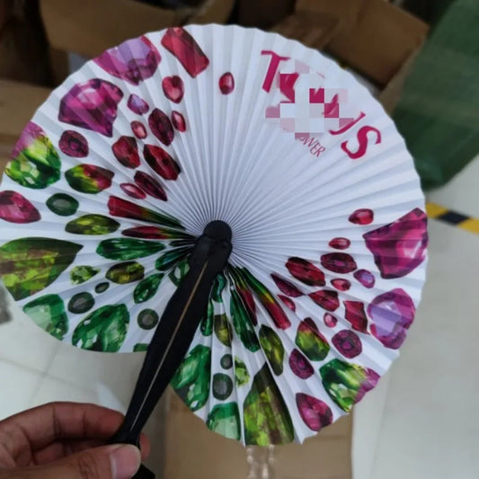 Foldable Paper Fan Retro Windmill Small Round Paper Color Decor Paper Fan Style Party Hand Gift 1pc Random Fan Printed