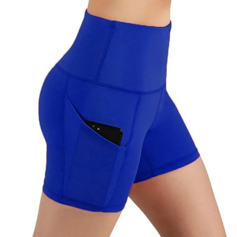 Women's Sports Shorts Biker Short Pocket High Waist Yoga Legging Fitness Tights Women Cycling Athletic Gym Running Yoga Shorts