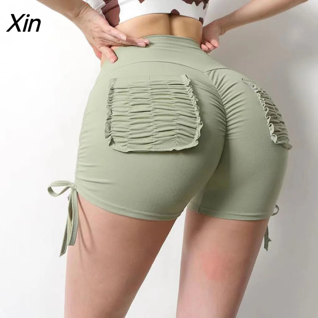 Cargo Shorts Women Gym Shorts Scrunch Butt Booty Tight Workout Shorts For Women Fitness Sexy Drawstring Yoga Shorts With Pocket