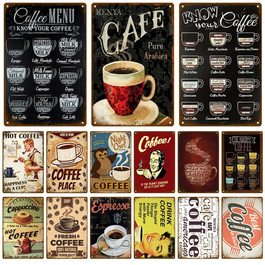 Metal Sign Retro Decor Coffee Vintage Tin Sign Plaque Metal Plate Wall Art Posters For Kitchen Bar Cafe Room Retro Iron Painting