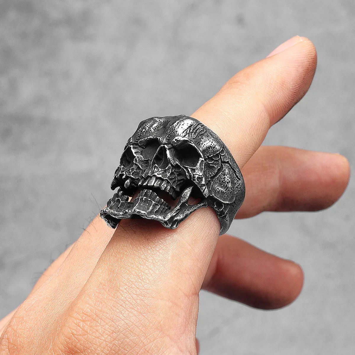 Schizophrenia Skull Men Rings Stainless Steel Women Jewelry Punk Rock Vintage Black Gothic Fashion Accessories Gifts Wholesale