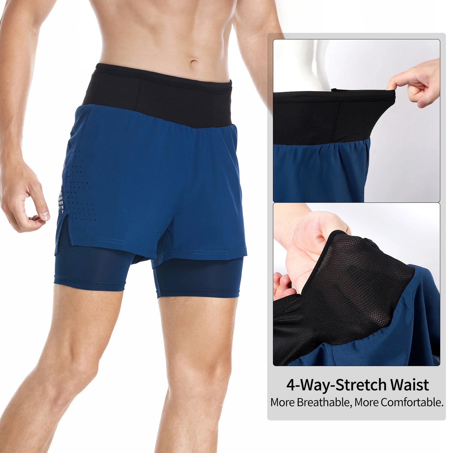 ARSUXEO Men's Trail Running Shorts Sportswear 2 in 1 Wrap-Around Pockets Gym Training Exercise Joging Athletic Shorts B233