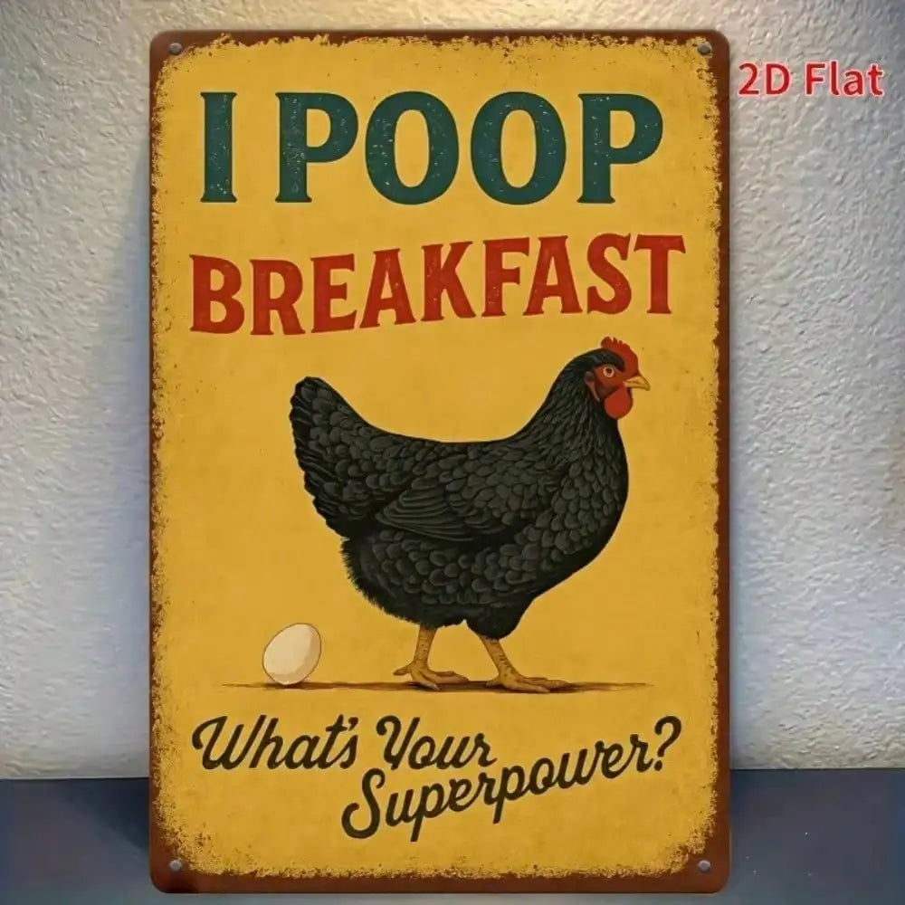 Funny Farmhouse "Breakfast Poop" Retro Sign 8x12 Inch Rooster Egg Metal Wall Decor Rustic Humor Kitchen Bathroom